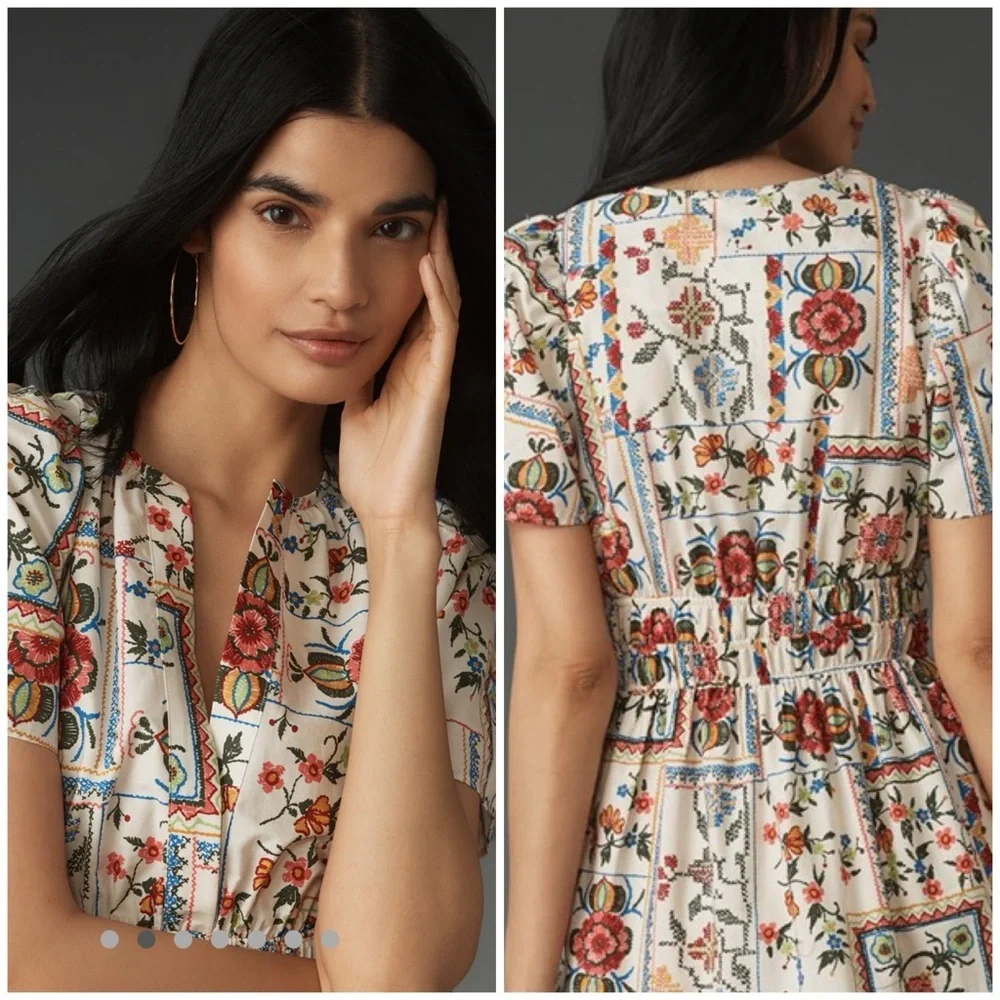 💋 Anthropologie The Somerset Floral Maxi Dress - Cream and Red size XS petite